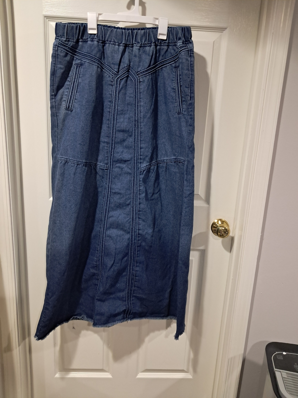 Denim Maxi Skirt with Panel Stitching - Blue